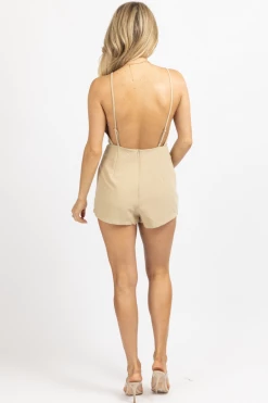 MABLE TAUPE BACKLESS COWL NECK ROMPER NEW ARRIVALS