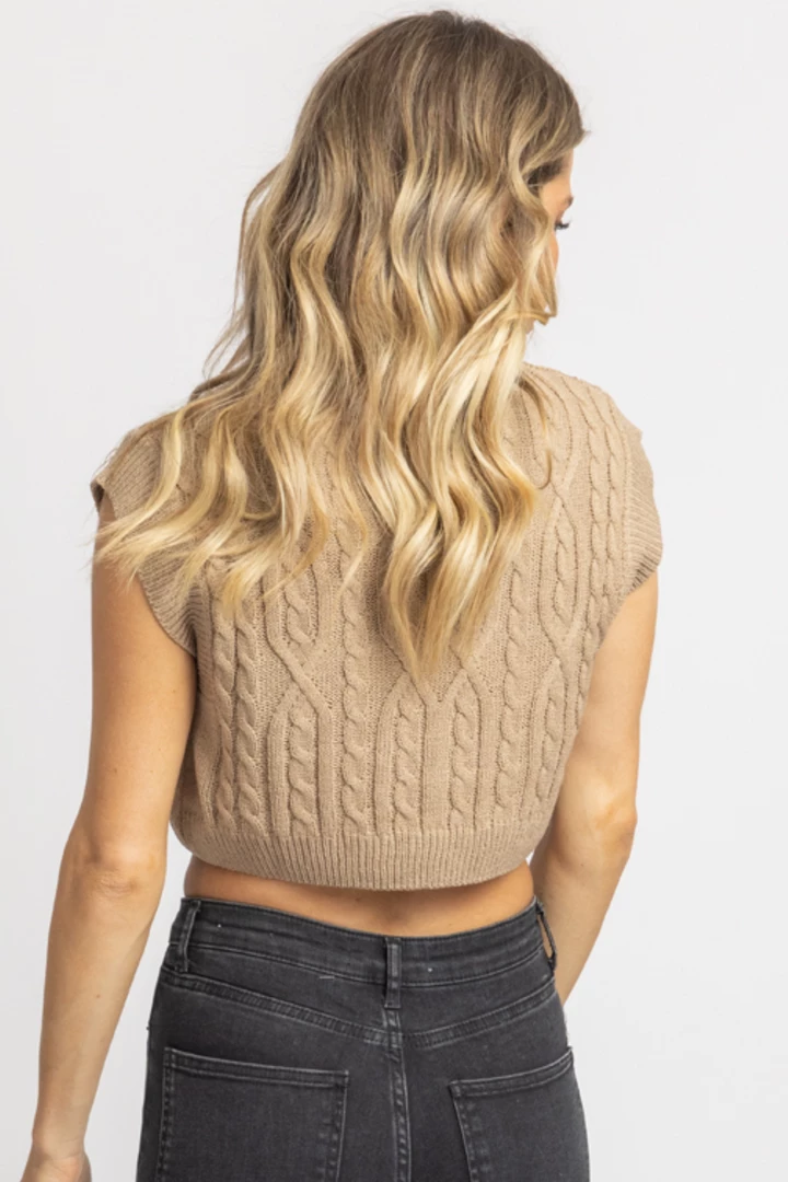 MIMOSA TAUPE CABLEKNIT NORA CROP TANK 7 MIMOSA TAUPE CABLEKNIT NORA CROP TANK