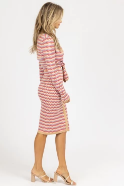 HEYSON CLOTHING TAUPE COMBO CHEVRON CARDIGAN + MIDI SET