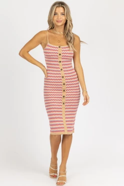 HEYSON CLOTHING TAUPE COMBO CHEVRON CARDIGAN + MIDI SET