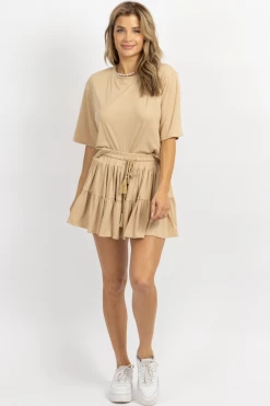 MABLE NEW ARRIVALS TAUPE CROP + TIER MINI SKORT SET 11 MABLE NEW ARRIVALS TAUPE CROP + TIER MINI SKORT SET