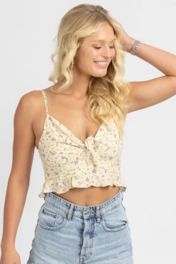 DRESS FORUM NEW ARRIVALS BUTTERCREAM DAINTY FLORAL RUFFLE CROP