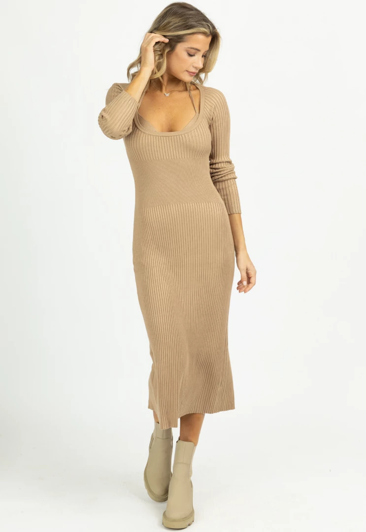 MABLE TAUPE KNIT LAYERED BRA MIDI DRESS SET 1 MABLE TAUPE KNIT LAYERED BRA MIDI DRESS SET