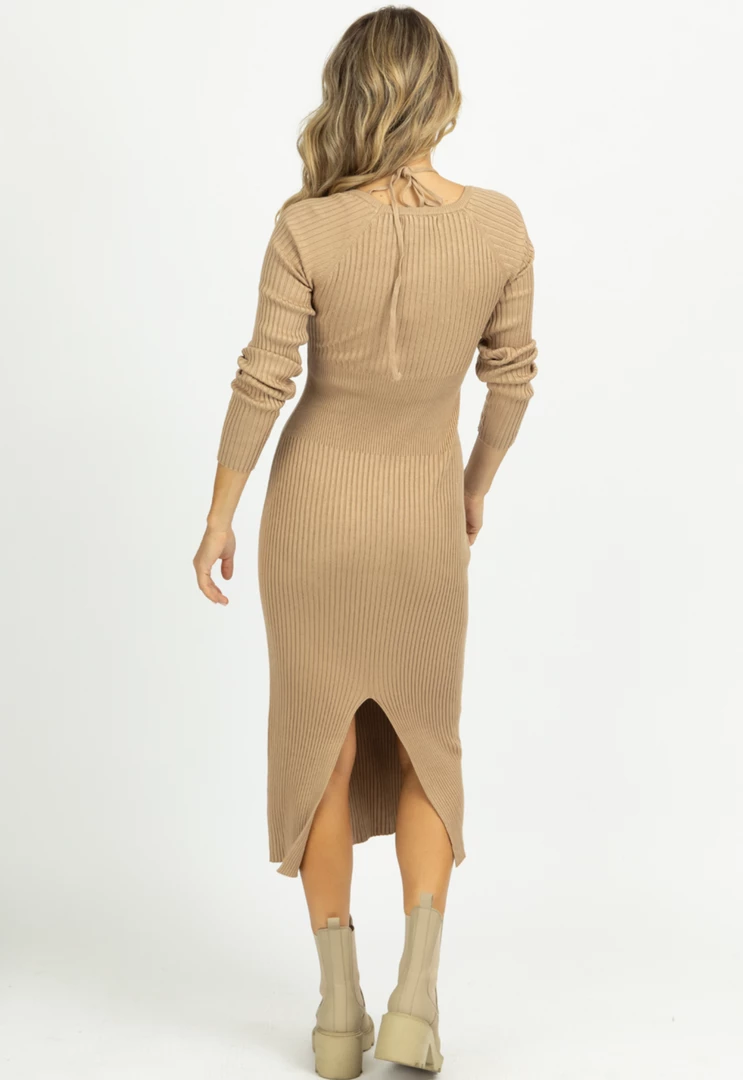 MABLE TAUPE KNIT LAYERED BRA MIDI DRESS SET 6 MABLE TAUPE KNIT LAYERED BRA MIDI DRESS SET