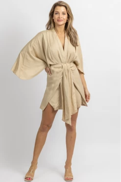 MABLE TAUPE LINEN DOLMAN SLEEVE MINI DRESS NEW ARRIVALS