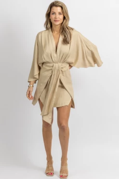 MABLE TAUPE LINEN DOLMAN SLEEVE MINI DRESS NEW ARRIVALS