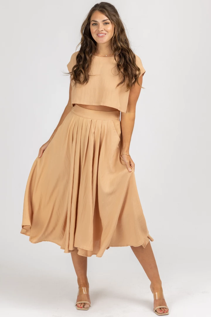 MABLE RICH TAUPE LINENLIKE CROP + MIDI SET 1 MABLE RICH TAUPE LINENLIKE CROP + MIDI SET