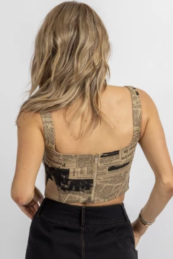 ET CLET TAN NEWSPAPER SQUARENECK CROP TOP NEW ARRIVALS