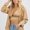 MABLE NEW ARRIVALS TAUPE SATIN BRALETTE + BUTTON DOWN SET