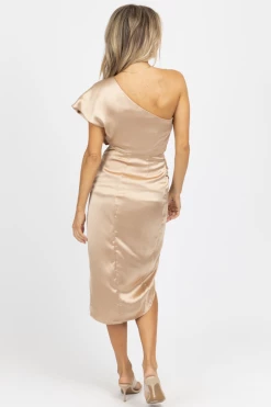 DO + BE TAUPE ASYMMETRIC SATIN MIDI DRESS *BACK IN STOCK* NEW ARRIVALS 9 DO + BE TAUPE ASYMMETRIC SATIN MIDI DRESS *BACK IN STOCK* NEW ARRIVALS