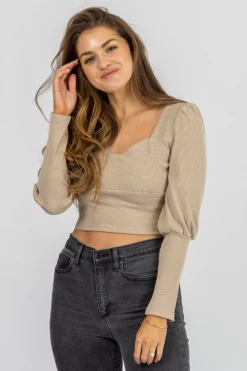 IDEM DITTO CLOTHING NUDE SWEETHEART PUFF SLEEVE CROP