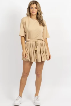 MABLE NEW ARRIVALS TAUPE CROP + TIER MINI SKORT SET 10 MABLE NEW ARRIVALS TAUPE CROP + TIER MINI SKORT SET
