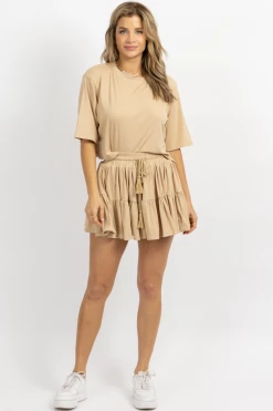 MABLE NEW ARRIVALS TAUPE CROP + TIER MINI SKORT SET 12 MABLE NEW ARRIVALS TAUPE CROP + TIER MINI SKORT SET