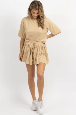 MABLE NEW ARRIVALS TAUPE CROP + TIER MINI SKORT SET 13 MABLE NEW ARRIVALS TAUPE CROP + TIER MINI SKORT SET