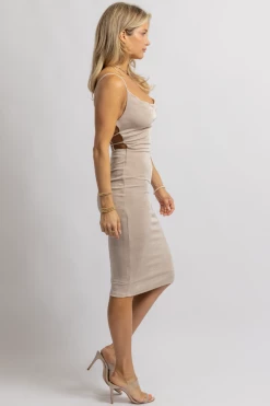 LOVELY DAY LATTE CAGE BACK MIDI DRESS NEW ARRIVALS