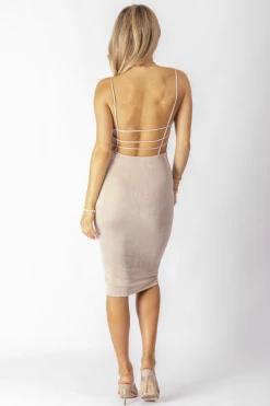 LOVELY DAY LATTE CAGE BACK MIDI DRESS NEW ARRIVALS