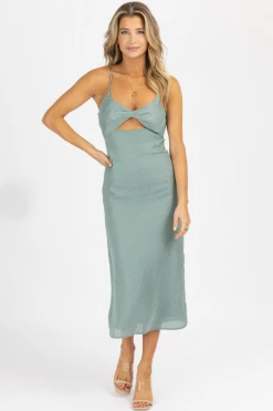 ENDLESS BLU TEAL ANIMAL PRINT TWIST FRONT MIDI DRESS