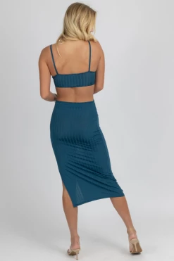 ENDLESS BLU NEW ARRIVALS TEAL KNOT FRONT MIDI DRESS