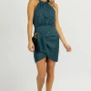 LENA TEAL JACQUARD BUCKLE MINI DRESS NEW ARRIVALS