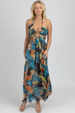 OMG STYLES NEW ARRIVALS TEAL TROPICAL HIGH SLIT MAXI COVER UP 10 OMG STYLES NEW ARRIVALS TEAL TROPICAL HIGH SLIT MAXI COVER UP