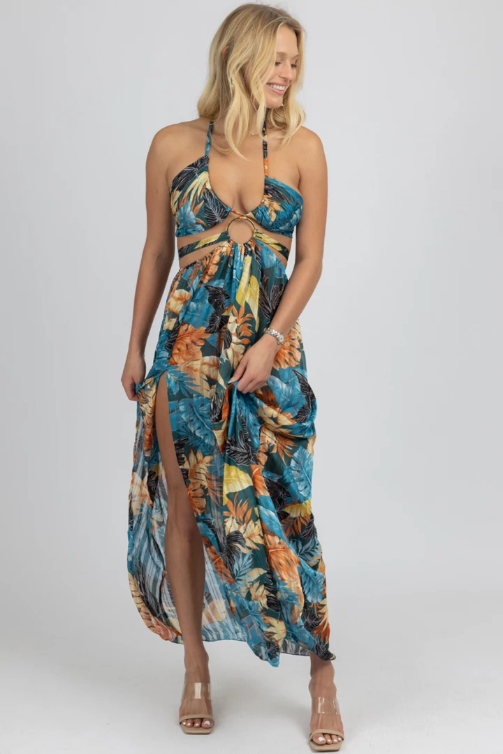 OMG STYLES NEW ARRIVALS TEAL TROPICAL HIGH SLIT MAXI COVER UP 2 OMG STYLES NEW ARRIVALS TEAL TROPICAL HIGH SLIT MAXI COVER UP