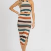ENDLESS BLU RUST + HUNTER GREEN FRONT KNOT MIDI DRESS NEW ARRIVALS