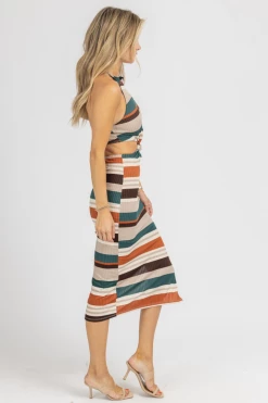 ENDLESS BLU RUST + HUNTER GREEN FRONT KNOT MIDI DRESS NEW ARRIVALS