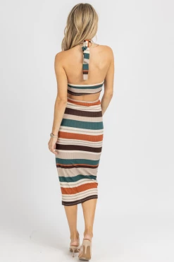 ENDLESS BLU RUST + HUNTER GREEN FRONT KNOT MIDI DRESS NEW ARRIVALS