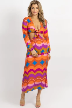 OLIVACEOUS TECHNICOLOR CUTOUT LONGSLEEVE MAXI DRESS NEW ARRIVALS