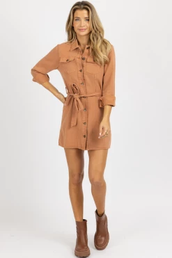 STYLE RACK NEW ARRIVALS TERRACOTTA LONGSLEEVE DENIM BUTTON MINI DRESS