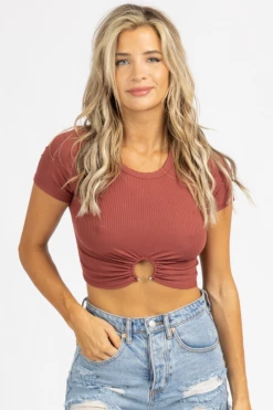 ENDLESS BLU TERRACOTTA O-RING RIBBED CROP TOP *BACK IN STOCK*