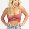 ENDLESS BLU CLOTHING TERRACOTTA TWISTED TIE BACK CROP TOP