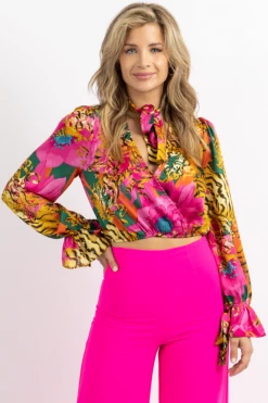 DEE ELLY RAJA TIGER TIE NECK BLOUSE