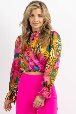 DEE ELLY RAJA TIGER TIE NECK BLOUSE