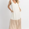 SUGARLIPS NEW ARRIVALS VANILLA CONTRAST TIE SHOULDER MAXI DRESS