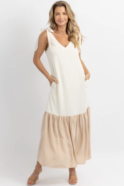 SUGARLIPS NEW ARRIVALS VANILLA CONTRAST TIE SHOULDER MAXI DRESS