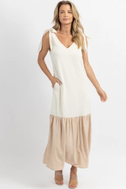 SUGARLIPS NEW ARRIVALS VANILLA CONTRAST TIE SHOULDER MAXI DRESS