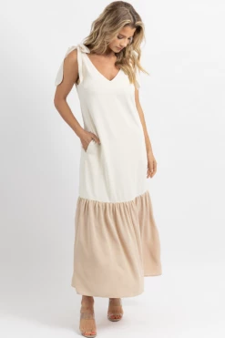 SUGARLIPS NEW ARRIVALS VANILLA CONTRAST TIE SHOULDER MAXI DRESS