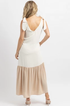 SUGARLIPS NEW ARRIVALS VANILLA CONTRAST TIE SHOULDER MAXI DRESS