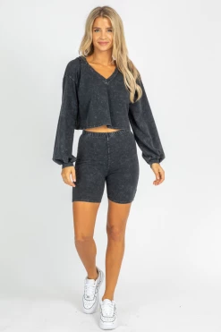BLUE BLUSH VINTAGE BLACK HOODIE BIKER SET