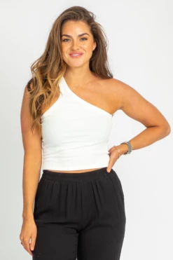 ET CLET WHITE ASYMMETRICAL ONE SHOULDER TOP CLOTHING