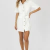 FORE COLLECTION PEARL DENIM BELTED MINI DRESS NEW ARRIVALS