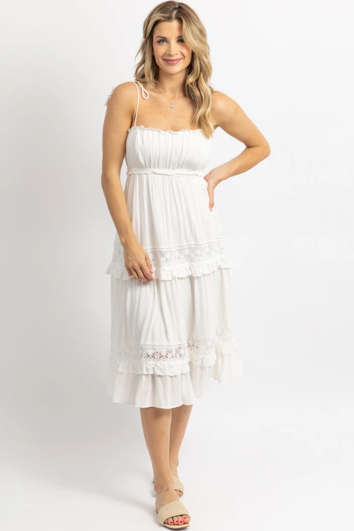 DAY + MOON WHITE BOHO TASSEL TIE MIDI DRESS 3 DAY + MOON WHITE BOHO TASSEL TIE MIDI DRESS