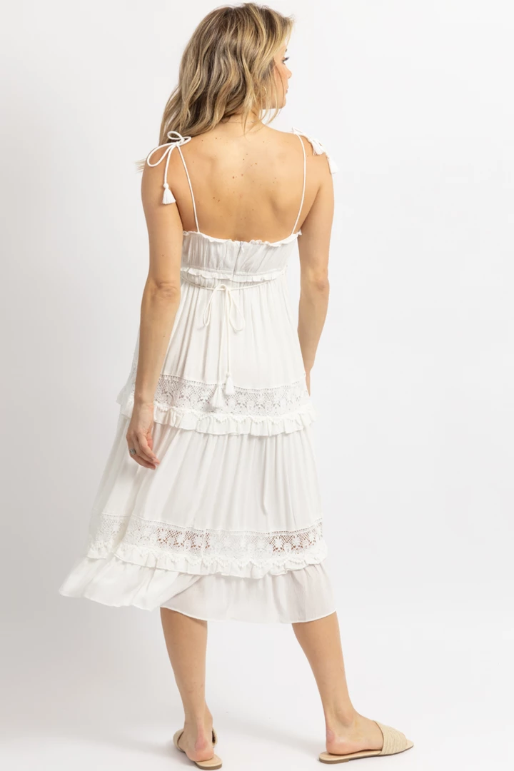 DAY + MOON WHITE BOHO TASSEL TIE MIDI DRESS 6 DAY + MOON WHITE BOHO TASSEL TIE MIDI DRESS