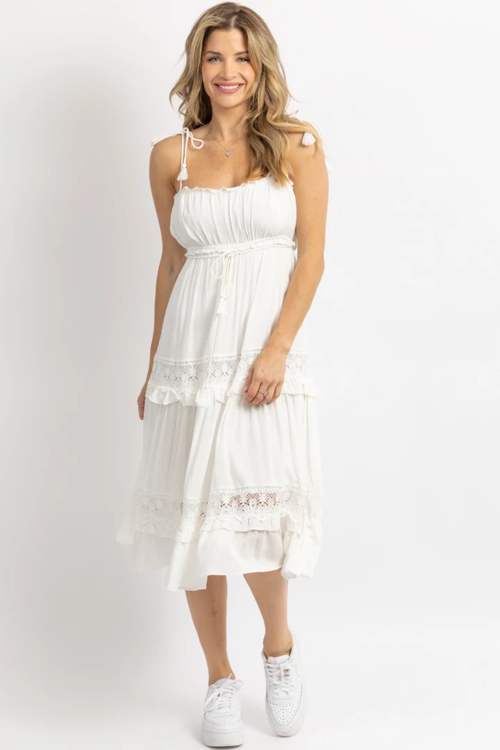 DAY + MOON WHITE BOHO TASSEL TIE MIDI DRESS 8 DAY + MOON WHITE BOHO TASSEL TIE MIDI DRESS