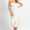 DAY + MOON WHITE BOHO TASSEL TIE MIDI DRESS