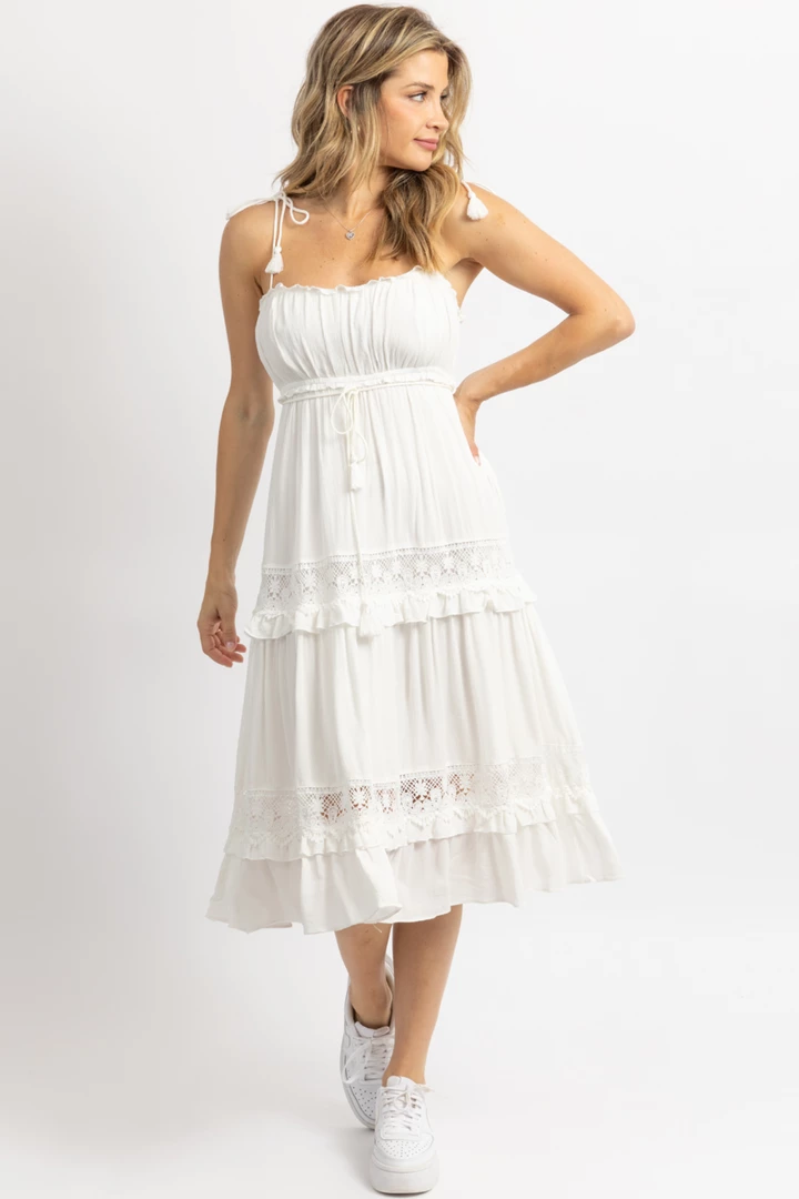 DAY + MOON WHITE BOHO TASSEL TIE MIDI DRESS 10 DAY + MOON WHITE BOHO TASSEL TIE MIDI DRESS