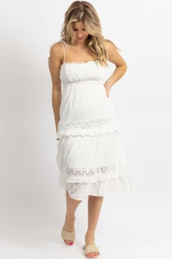 DAY + MOON WHITE BOHO TASSEL TIE MIDI DRESS 18 DAY + MOON WHITE BOHO TASSEL TIE MIDI DRESS