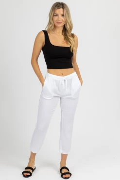 OLIVACEOUS CLOTHING WHITE BREEZY DRAWSTRING CROPPED PANTS