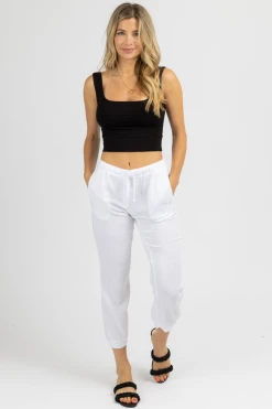 OLIVACEOUS CLOTHING WHITE BREEZY DRAWSTRING CROPPED PANTS